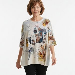 Inoah Boxy Garden Girl Artistic Graphic Oversized Long Sleeve Top (bx13)